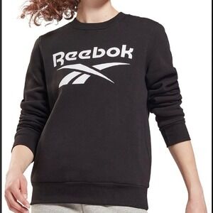 Reebok‎ Men Crewneck Sweatshirt Medium Black Logo Pullover Casual Core Athletic